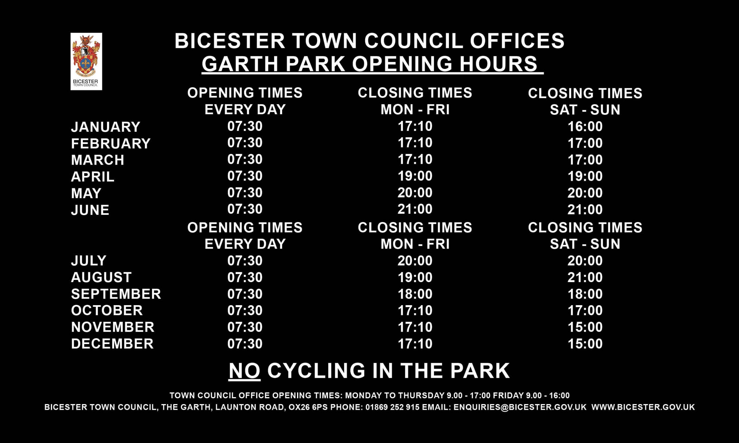 Garth Park Opening Times